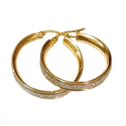 9ct Yellow Gold Plated Round Hoop Earrings With White Crystals For Women Girls