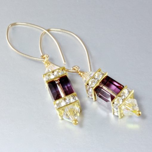 14K gold filled earrings Swarovski crystal LILAC