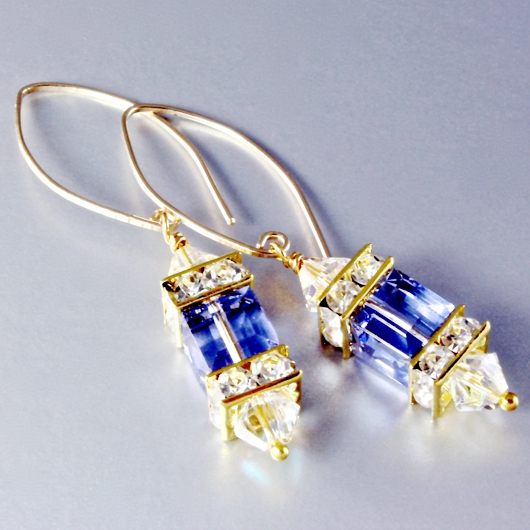 14K gold filled earrings Swarovski crystal Provence Lavender