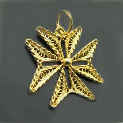 9ct Gold Maltese Cross filigree pendant Knights of St John hand-made in Malta