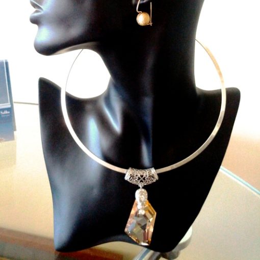 Swarovski Crystal necklace pendant Sterling Silver De-Art GOLDEN SHADOW