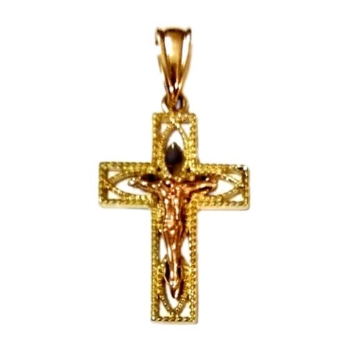 9ct tri colour Gold Crucifix pendant diamond cut