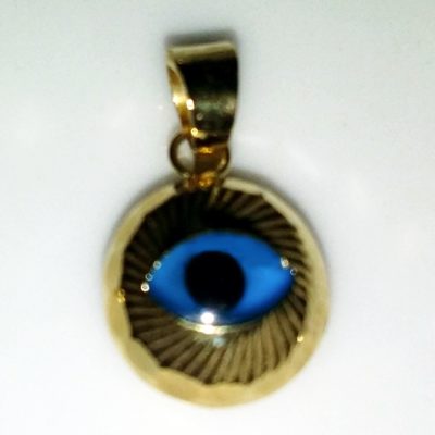 9ct yellow Gold Evil Eye pendant charm diamond cut 8mm