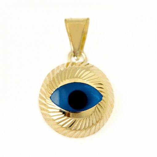 9ct yellow Gold Evil Eye pendant charm diamond cut 10mm