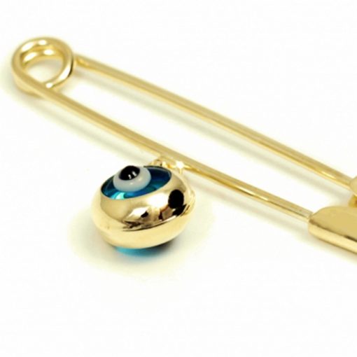 9ct Gold baby pin brooch Lucky evil Eye