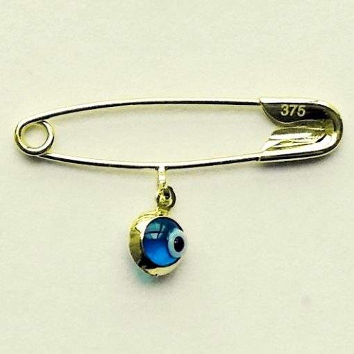 9ct Gold baby pin brooch Lucky evil Eye