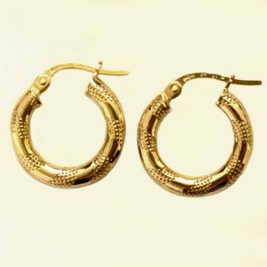 9ct 9kt Gold hoop earrings Grid 16mm Italy