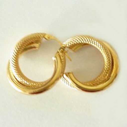 9ct Gold earrings double hoop half Florentine 20mm Italy