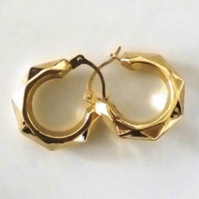 9ct 9kt Gold hoop earrings hexagonal 16mm Italy