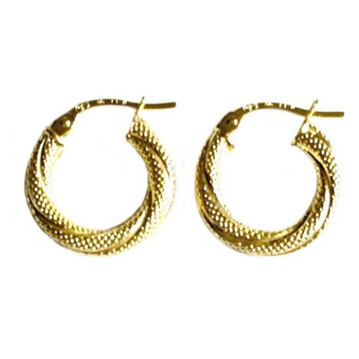 9ct 9kt Gold hoop earrings Twist 15mm Italy