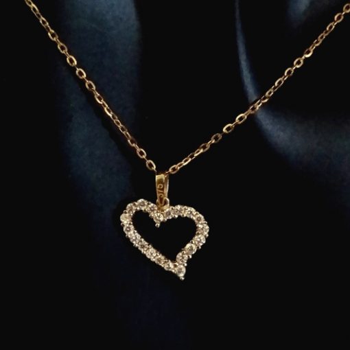 9ct Gold curved Heart pendant zirconia