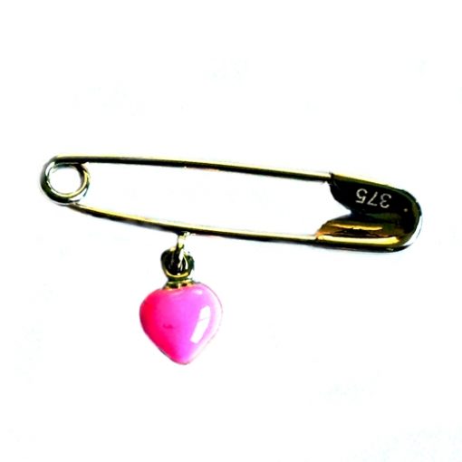 9ct yellow Gold baby pin brooch pink heart