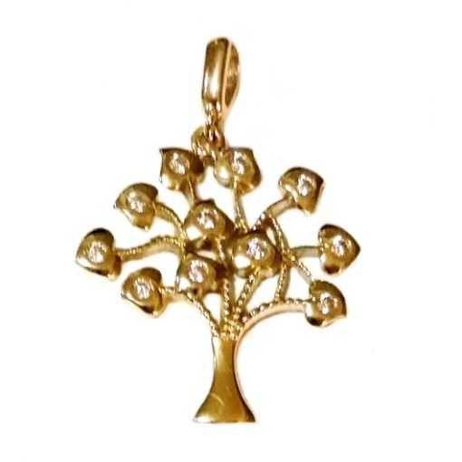 9ct yellow Gold Tree of Life pendant zirconia