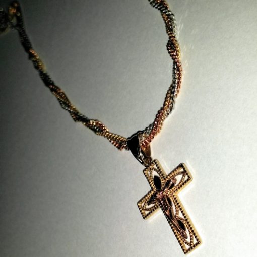 9ct tri colour Gold Crucifix pendant diamond cut