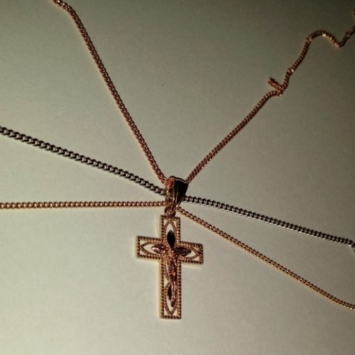 9ct tri colour Gold Crucifix pendant diamond cut