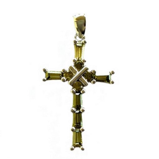 9ct white Gold Cross pendant green stones