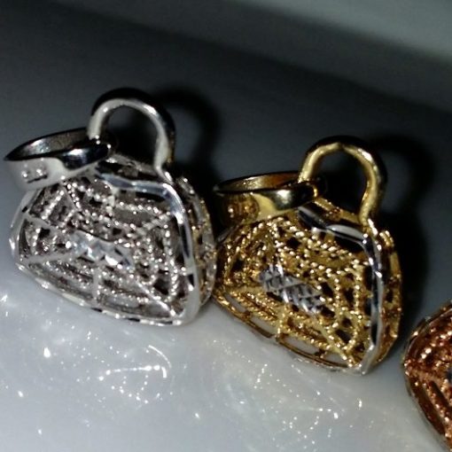 9ct white and yellow gold pendants handbag diamond cut Italian