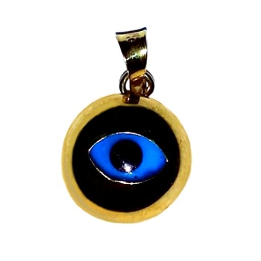 9ct Gold Evil Eye mati pendant charm round