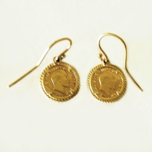 9ct Gold earrings 1906 St George Sovereign coin image