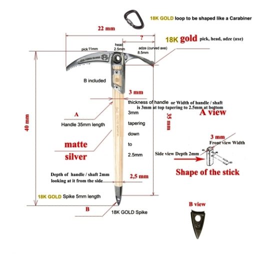 Mountaineering Mont Blanc ice axe pendant design sheet