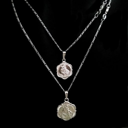 Chain Sterling Silver Figaro 11 diamond cut with St Christopher medallions