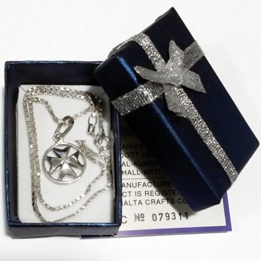 Maltese Cross Sterling Silver pendant double sided 15mm with chain Gift boxed