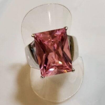 14 carat emerald cut pink zirconia ring Sterling Silver