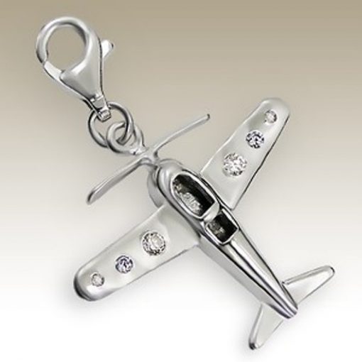 Aeroplane 3D clip on charm Sterling Silver