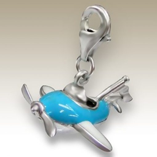 Airplane 3D clip on charm Sterling Silver