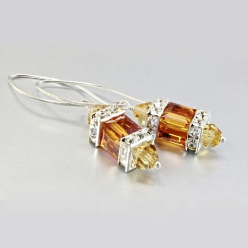 Sterling Silver earrings Swarovski AMBER