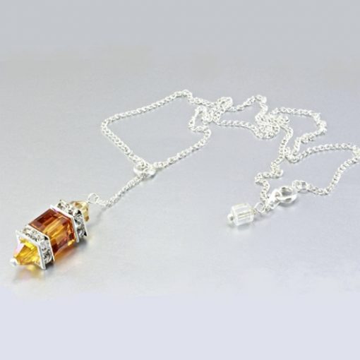 Sterling Silver necklace Swarovski AMBER