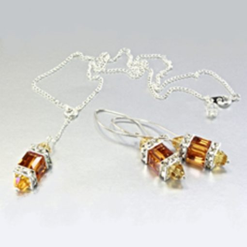 Sterling Silver earrings necklace Set Swarovski AMBER