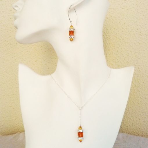 Sterling Silver earrings necklace set Swarovski AMBER