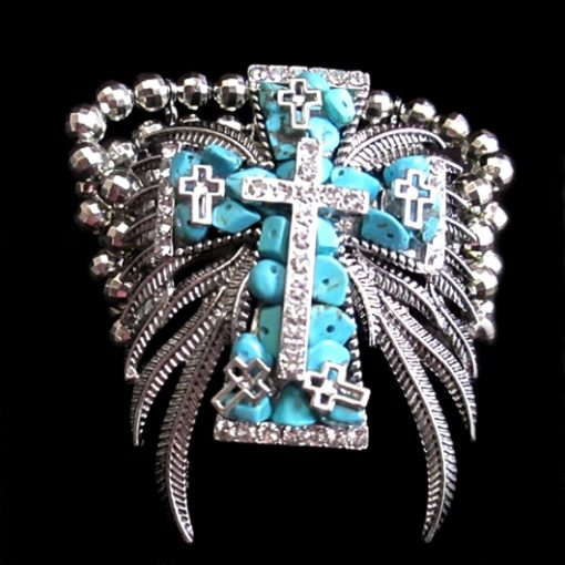 Cross Angel Wings stretch bracelet Turquoise