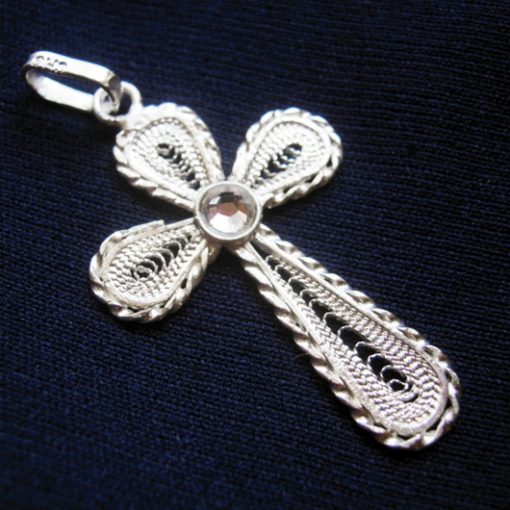 Sterling Silver filigree Cross pendant clear