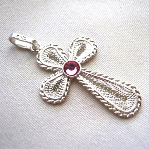 Sterling Silver filigree Cross pendant Pink