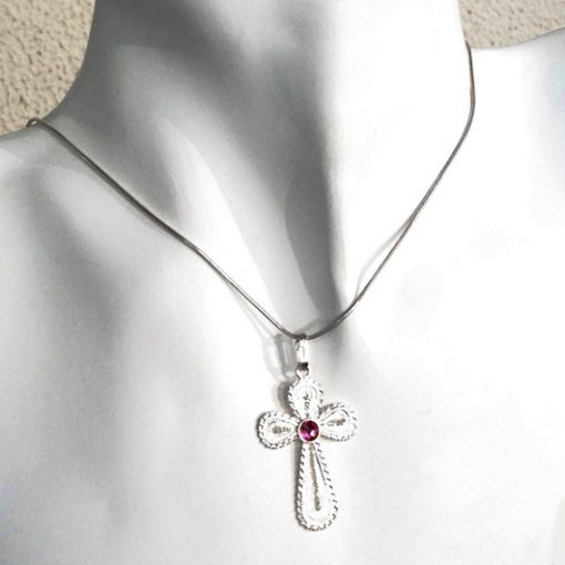 Sterling Silver filigree Cross pendant Pink