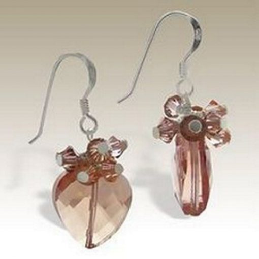 Sterling Silver handmade earrings Austrian Crystal peach