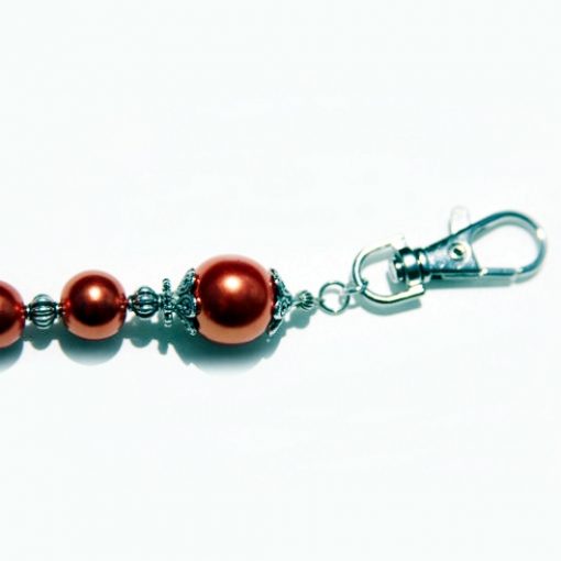 Rosary keychain faux Pearls orange