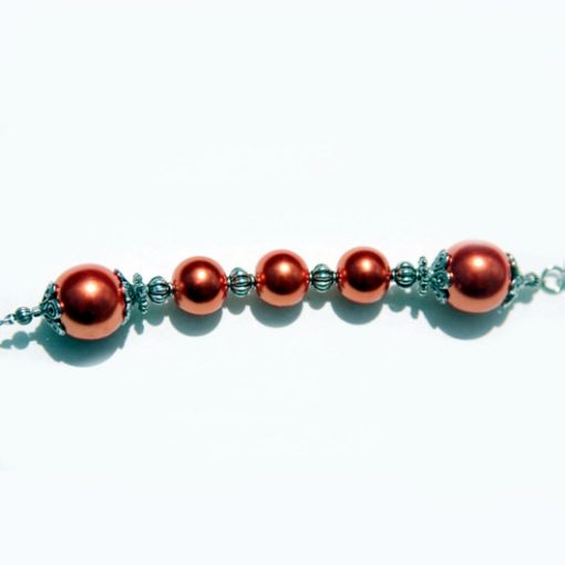 Rosary keychain faux Pearls orange