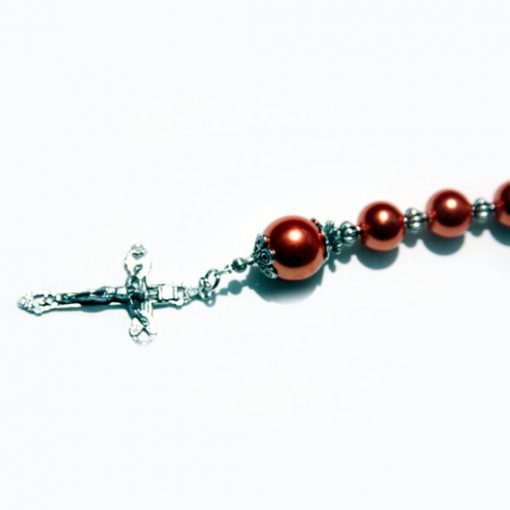 Rosary keychain faux Pearls orange