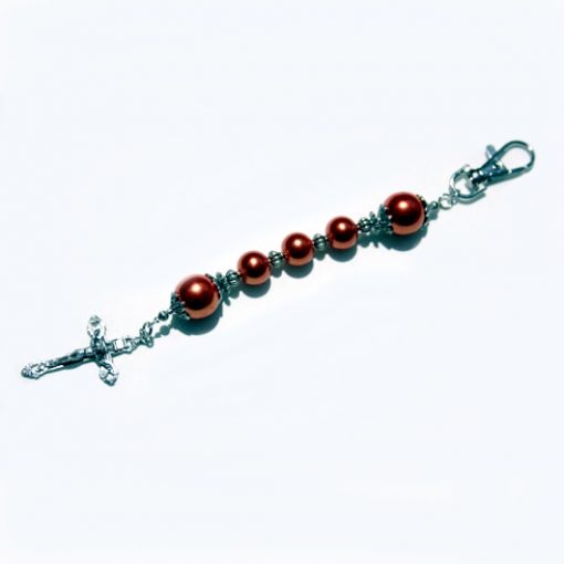 Rosary keychain faux Pearls orange