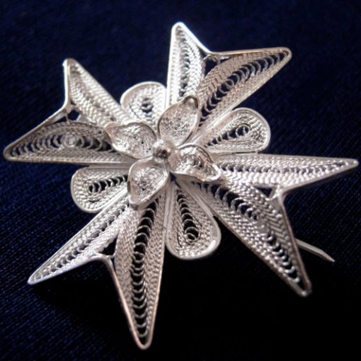 Maltese Cross filigree Brooch Sterling Silver