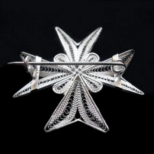 Maltese Cross filigree Brooch Sterling Silver, back