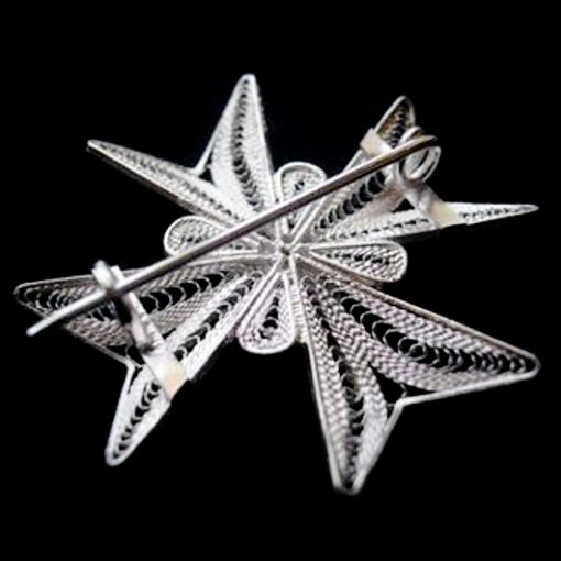 Maltese Cross filigree Brooch Sterling Silver, back