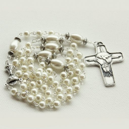 Rosary beads faux pearls ivory