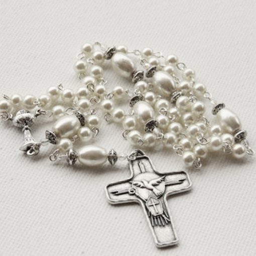 Rosary beads faux pearls ivory