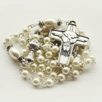 Rosary beads faux pearls ivory