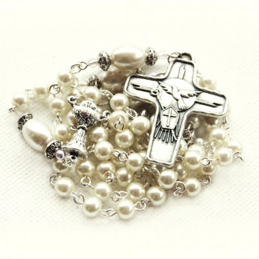 Rosary beads faux pearls ivory