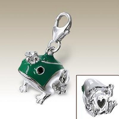 Frog Prince 3D clip on charm Sterling Silver